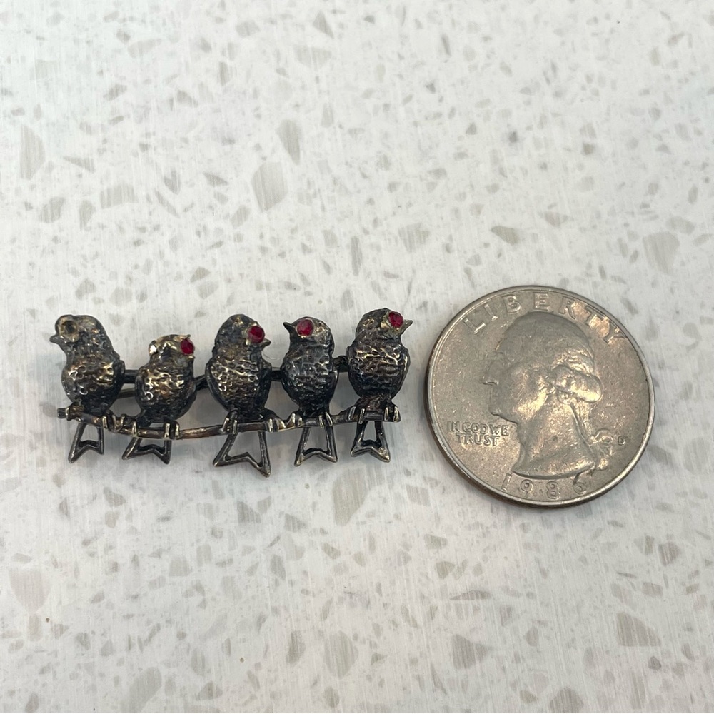 DANECRAFT Sterling Silver Vintage 5 Birds on a Branch Lapel Pin Brooch - Picture 6 of 6